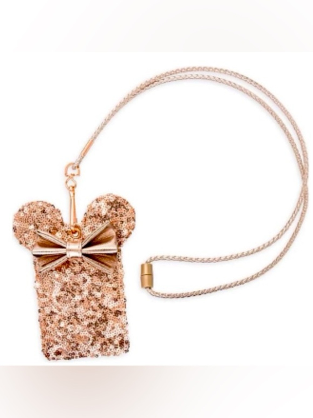 Loungefly Disney Parks Rose Gold Sequin Minnie Mouse lanyard